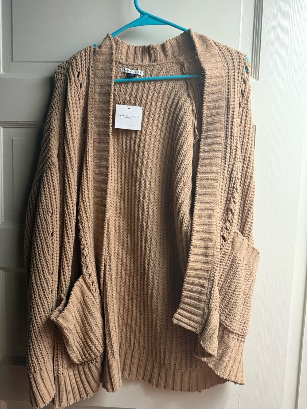American Eagle Outfitters Camel Open-Front Knit Cardigan